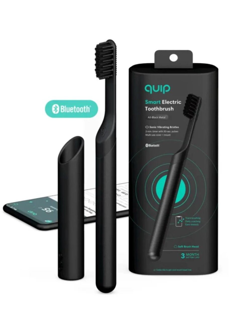 Quip Smart Rechargeable Sonic Electric Toothbrush NEW BLACK